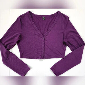 Shein Plum Cropped Button Up Long Sleeve L8ghtweight Top Shirt, sz 6
